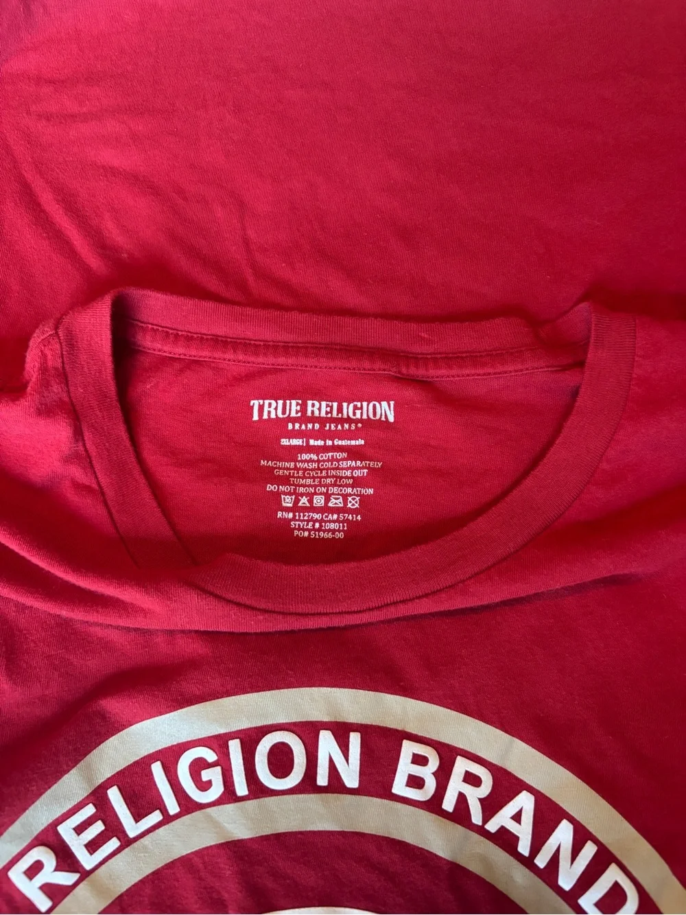 True Religion - Men’s Red Short‑Sleeve Logo Graphic Tee. Size XXL. 100% Cotton